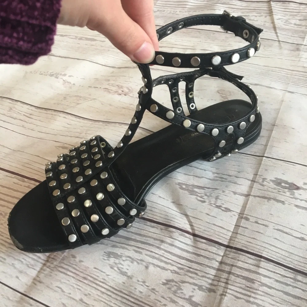 ZARA BASIC Black Studded Short Gladiator Sandals Sz 8 - Picture 4 of 6